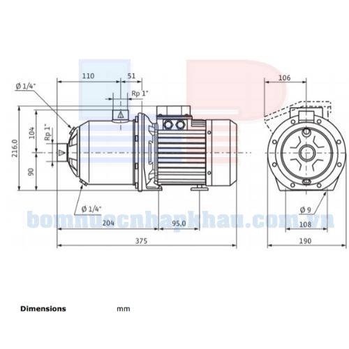 Sơ đồ kết cấu của  máy bơm ly tâm MHI203